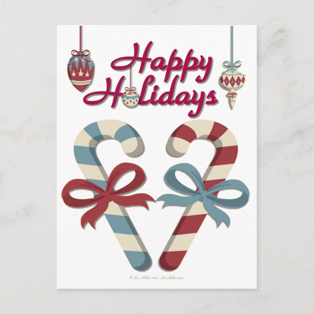 Happy Holidays Candy Cane Heart Holiday Postcard (Front)