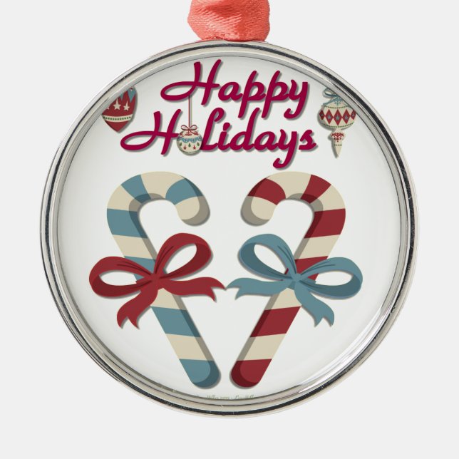 Happy Holidays Candy Cane Heart Metal Tree Decoration (Front)