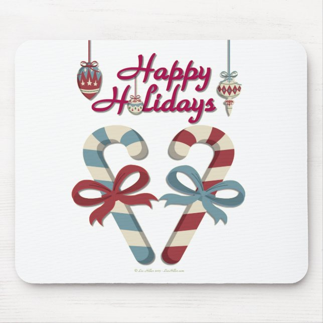 Happy Holidays Candy Cane Heart Mouse Pad (Front)