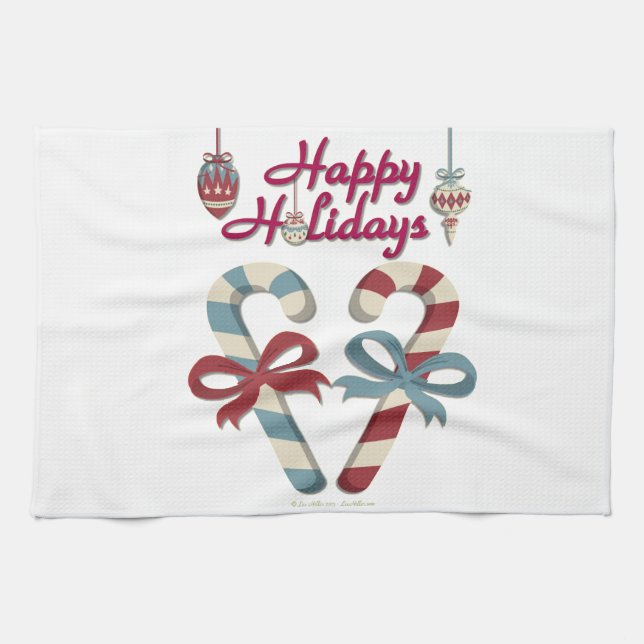 Happy Holidays Candy Cane Heart Tea Towel (Horizontal)