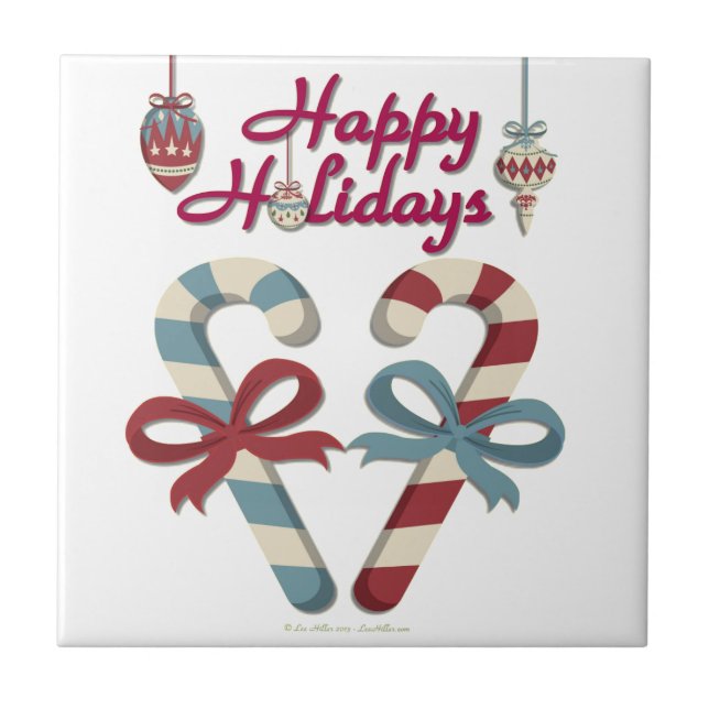 Happy Holidays Candy Cane Heart Tile (Front)