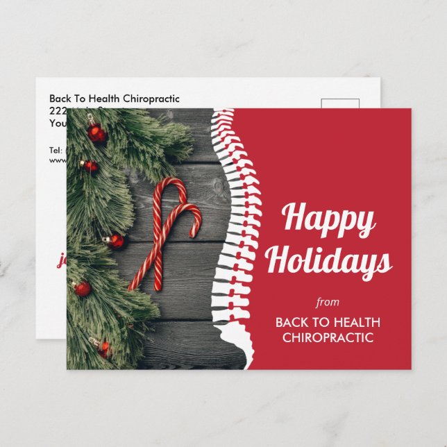 Happy Holidays Candy Canes Chiropractic Holiday Postcard (Front/Back)