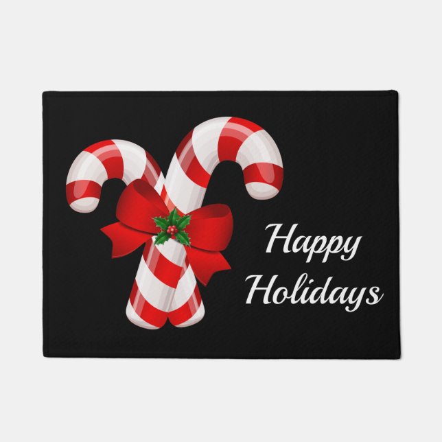 Happy Holidays Candy Canes Christmas Doormat (Front)