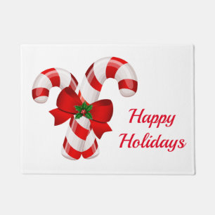 Happy Holidays Candy Canes Christmas Doormat
