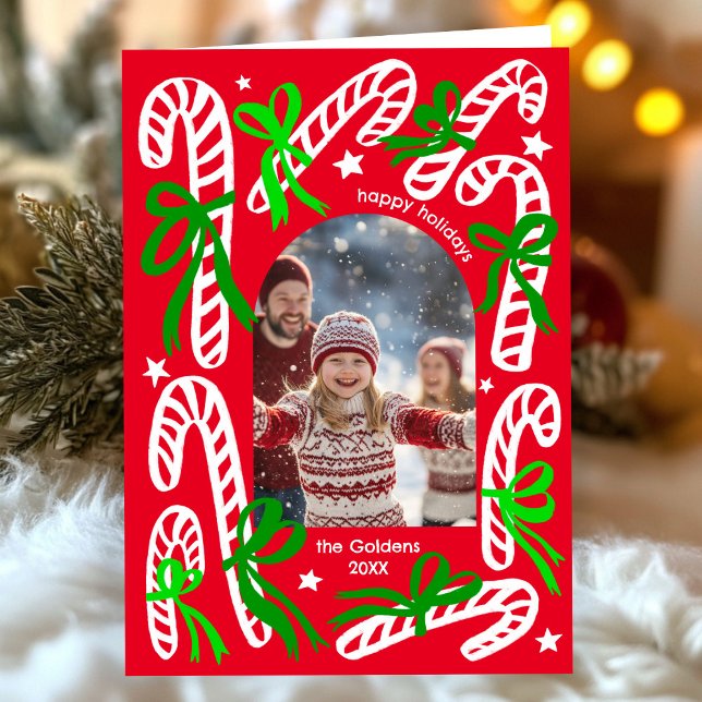 Happy Holidays Candycanes CUSTOM PHOTO Christmas Holiday Card (Happy Holidays Candycanes CUSTOM PHOTO Christmas Folded Holiday Greeting Card
)