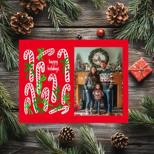 Happy Holidays Candycanes CUSTOM PHOTO Christmas Holiday Postcard