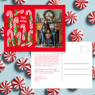 Happy Holidays Candycanes CUSTOM PHOTO Christmas Holiday Postcard