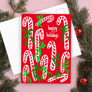 Happy Holidays Candycanes Sweet Cute Christmas Postcard