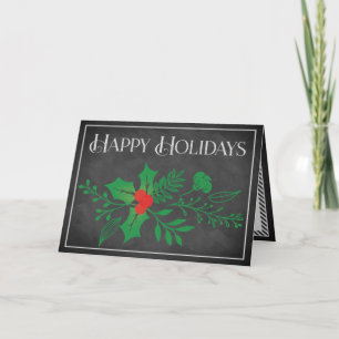 Happy Holidays Card   Faux Chalkboard, Holly
