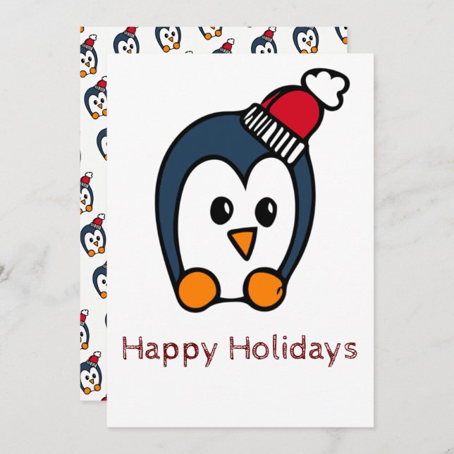 Happy Holidays Card Penguin (Front/Back)