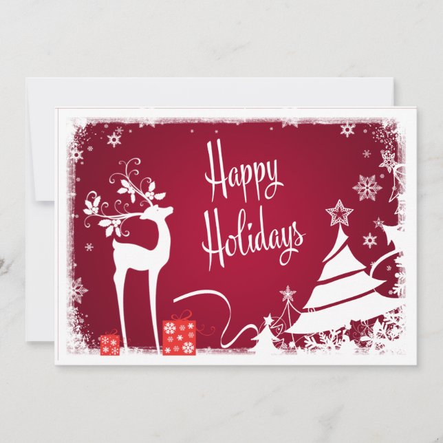 Happy Holidays Card | Red, White Deer (Front)