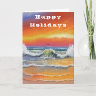 Happy Holidays Card Waves Sea Sunset