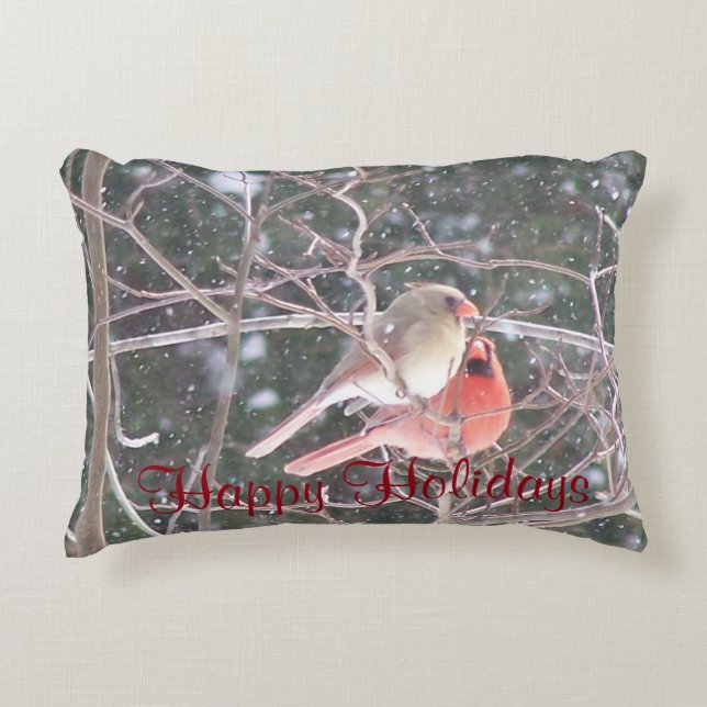 Happy Holidays Cardinal Pair Decorative Cushion (Front)