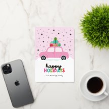 Happy Holidays Cars with Christmas Gifts in Pink