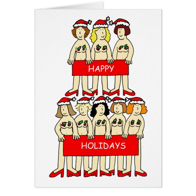 Happy Holidays Cartoon Ladies in Santa Hat (Front)