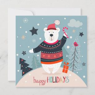 Happy Holidays Cartoon Winter Bear   Christmas Holiday Card