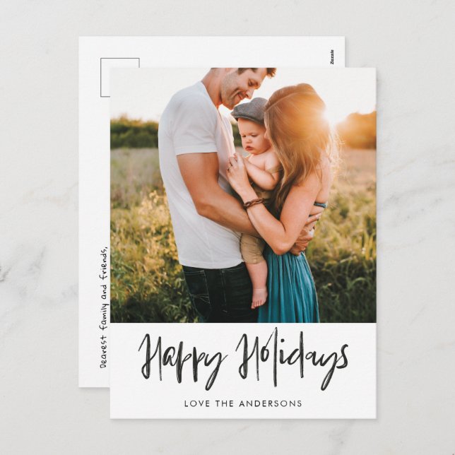 Happy Holidays Casual Hand Writing Photo Postcard (Front/Back)