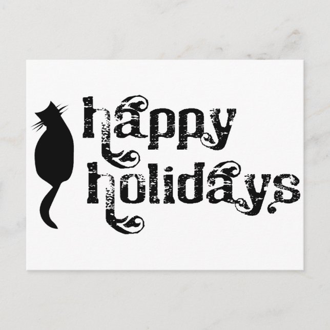 Happy Holidays Cat Silhouette Holiday Postcard (Front)