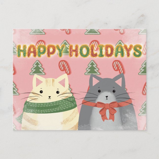 Happy Holidays Cats Postcard (Front)