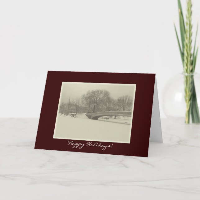 Happy Holidays - Central Park Bow Bridge Winter Holiday Card (Front)