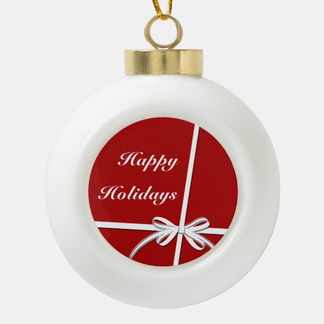 Happy Holidays Ceramic Ball Christmas Ornament (Front)