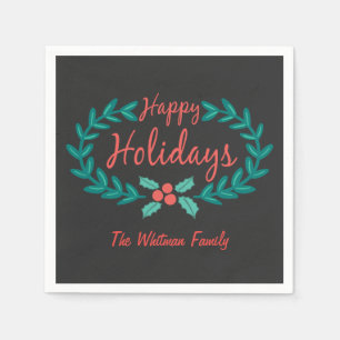 HAPPY HOLIDAYS CHALK ART HAND-DRAWN WREATH NAPKIN