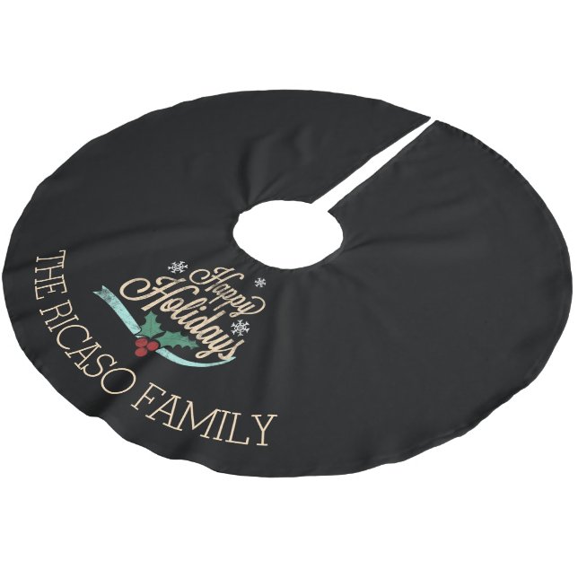 Happy Holidays Chalk Style Typography Personalised Brushed Polyester Tree Skirt (Angled)