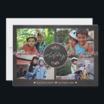 Happy Holidays Chalkboard Poinsettia Photo Collage Holiday Card<br><div class="desc">Dark grey charcoal chalkboard,  blush pink and grey foliage and poinsettia flowers border,  and "Happy Holidays" hand lettering chic calligraphy in the middle making a modern rustic traditional inspired Christmas photo collage card.            Personalise it with four custom landscape orientated photos and your signature!</div>