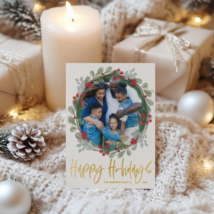 Happy Holidays Chic Faux Gold Photo Christmas Postcard