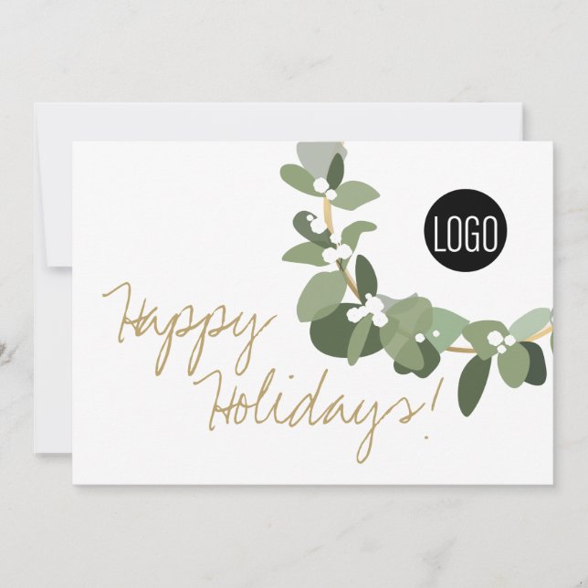 Happy Holidays Chic Wreath Logo Company Christmas Holiday Card (Front)
