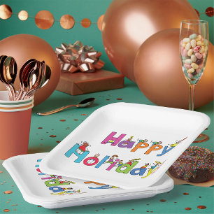 Happy Holidays Children Paper Plate