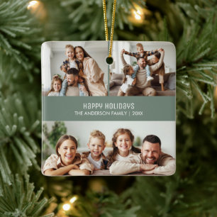 Happy Holidays Christmas 4 Photos Collage Ceramic Ornament