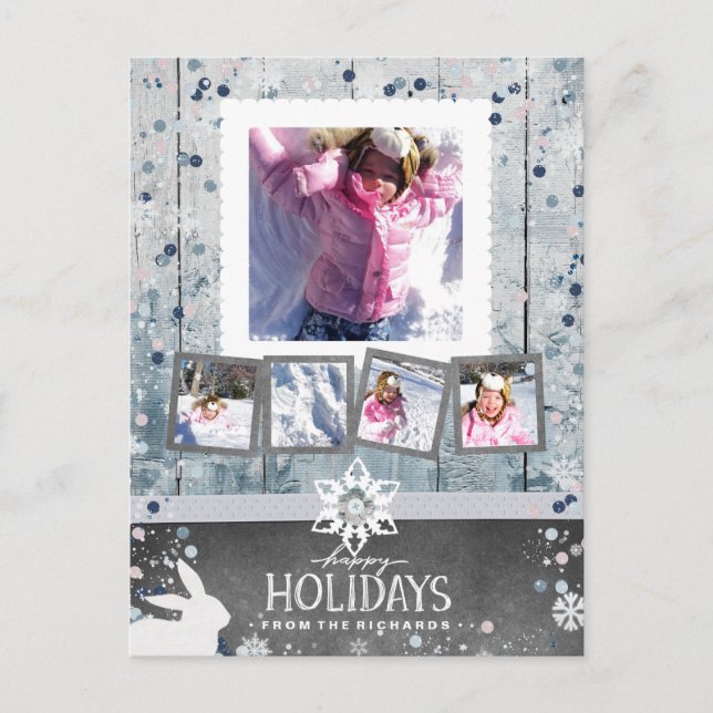 Happy Holidays Christmas 5 Photo Collage Holiday Postcard (Front)