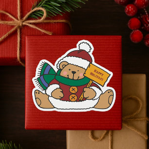 Happy Holidays Christmas Bear Square Sticker