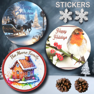 Happy Holidays Christmas Bird Classic Round Sticker
