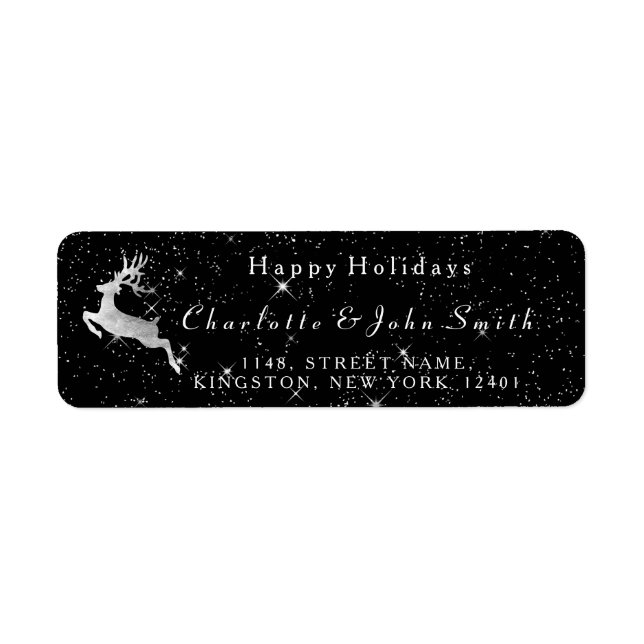 Happy Holidays Christmas Black Sky Silver Deer (Front)