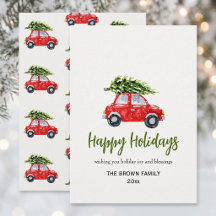 Happy Holidays Christmas Car with Tree