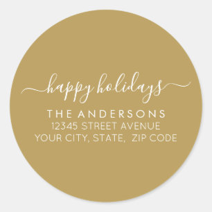 Happy Holidays Christmas Classic Gold Address Round Sticker