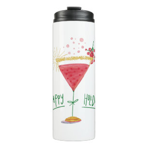happy holidays christmas cocktail thermal tumbler