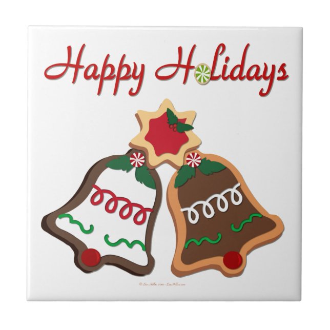 Happy Holidays Christmas Cookie Bells Tile (Front)