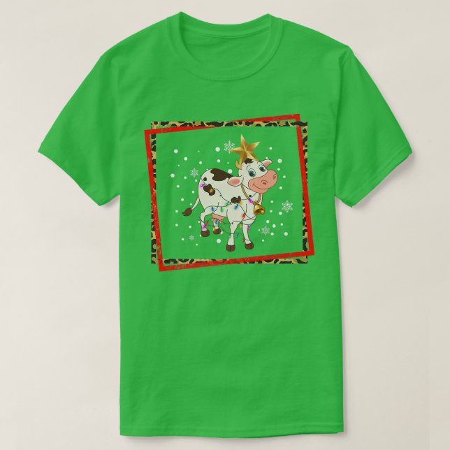 Happy Holidays Christmas Cow Reindeer Santa Cow Mo T-Shirt (Design Front)