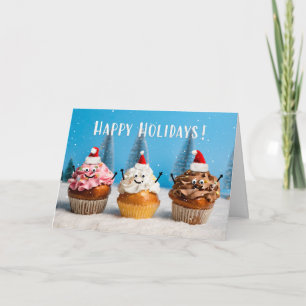Happy Holidays Christmas Cupcakes in Snow  Holiday Card