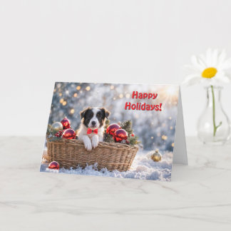 Happy Holidays Christmas Cute Border Collie Puppy Card