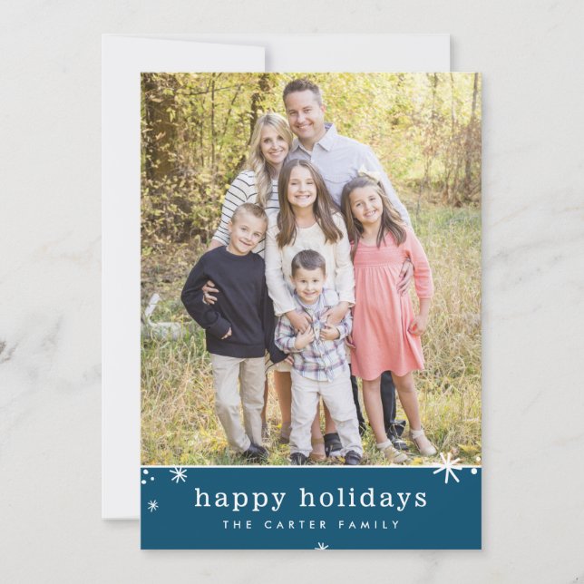 HAPPY HOLIDAYS christmas cute festive sparkle blue Holiday Card (Front)