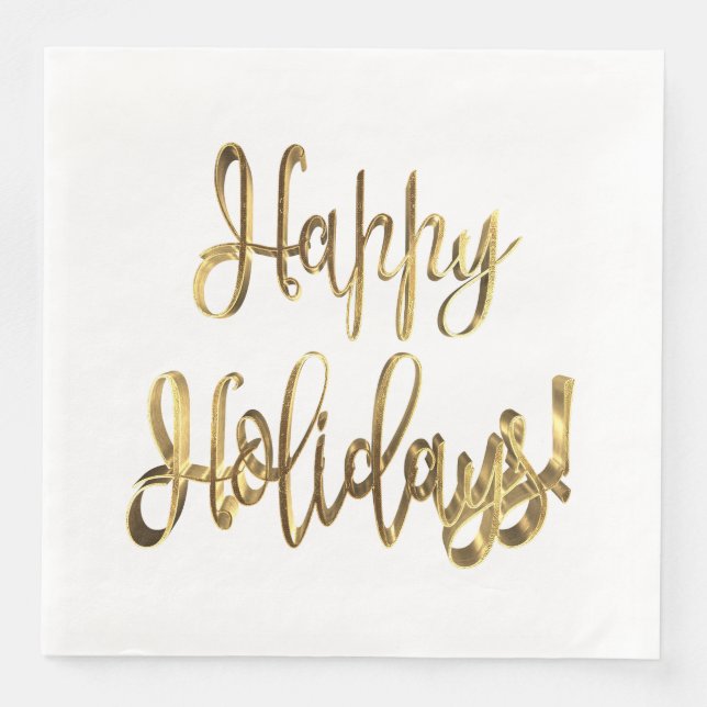 Happy Holidays Christmas Elegant Chic Gold Text Napkin (Front)