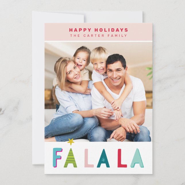 HAPPY HOLIDAYS christmas falala typography pink Holiday Card (Front)