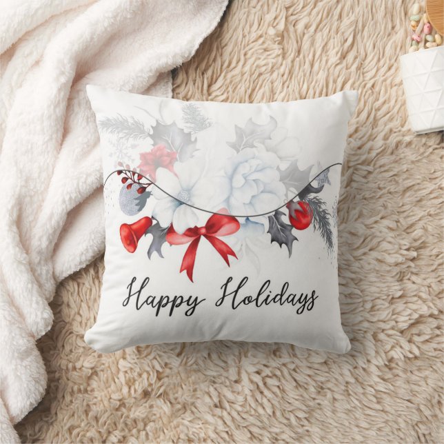 Happy Holidays Christmas Garland Modern  Cushion (Blanket)