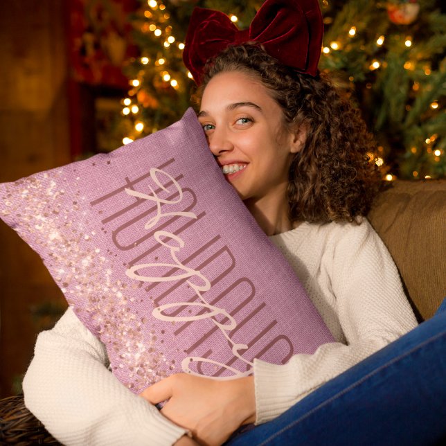 Happy Holidays Christmas Girly Purple Glitter Lumbar Cushion (Creator Uploaded)