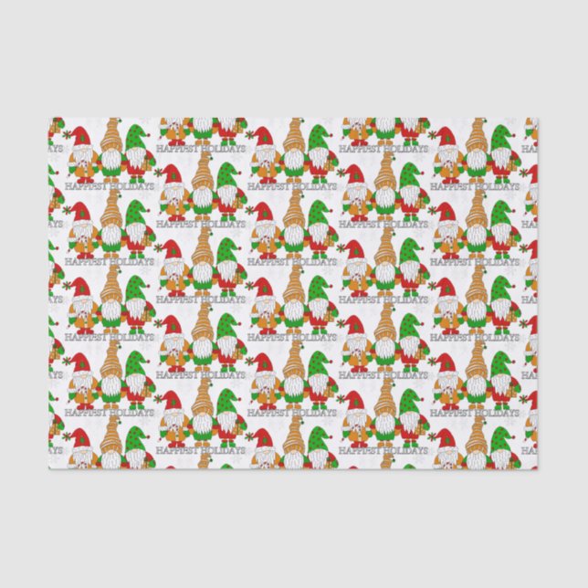 Happy Holidays Christmas Gnomes Festive Cute Tissue Paper (Front)