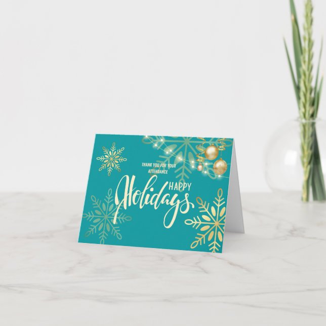 Happy holidays Christmas, gold, ornament snowflake Thank You Card (Front)
